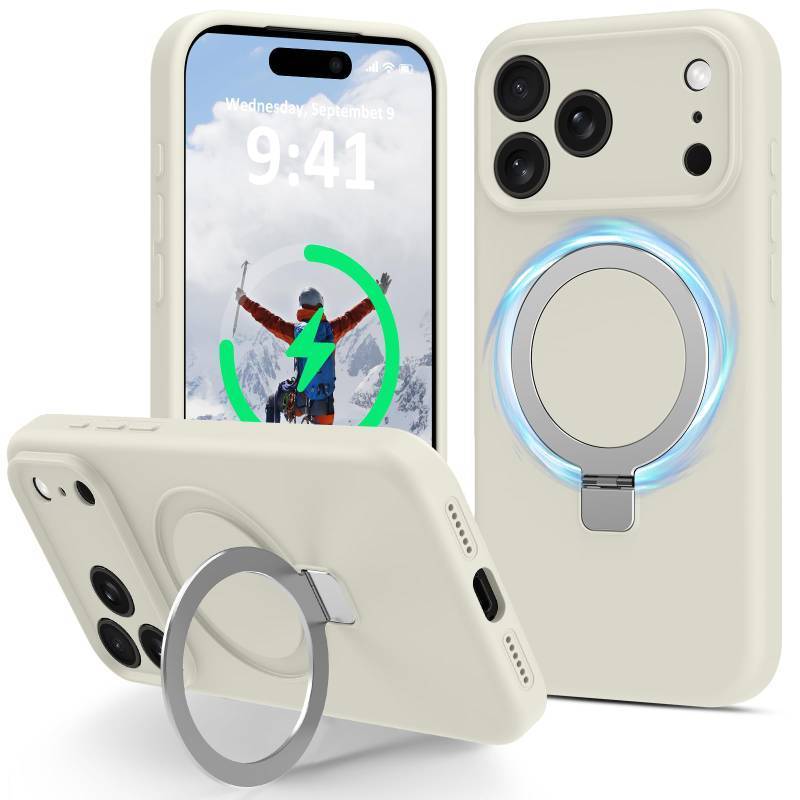 lot 54001 image: Vanxiliiy Compatible with iPhone 17 Pro Max Case Stand, Slim Liquid Silicone Phone Cases Fit for iPhone 17 Pro Max Compatible with MagSafe Magnetic Ring Kickstand Case Full Camera Protection, White
