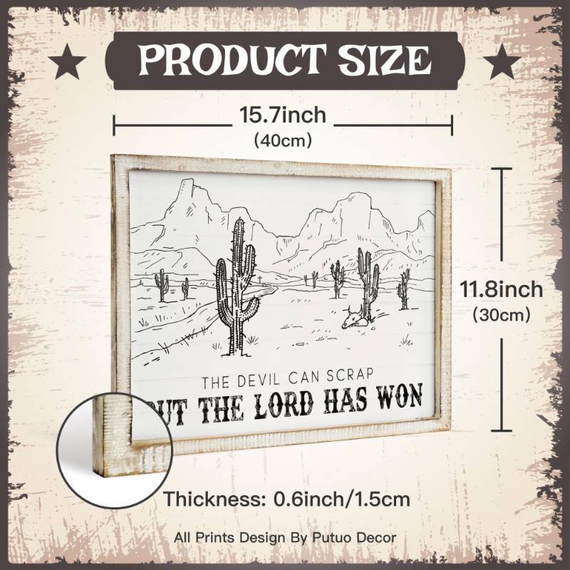 lot 54012 image: Putuo Decor Bohemian Western Wall Decor, Artistic Cowboy Prints, Square Wall Pediments for Living Room and Hallway (Cactus)