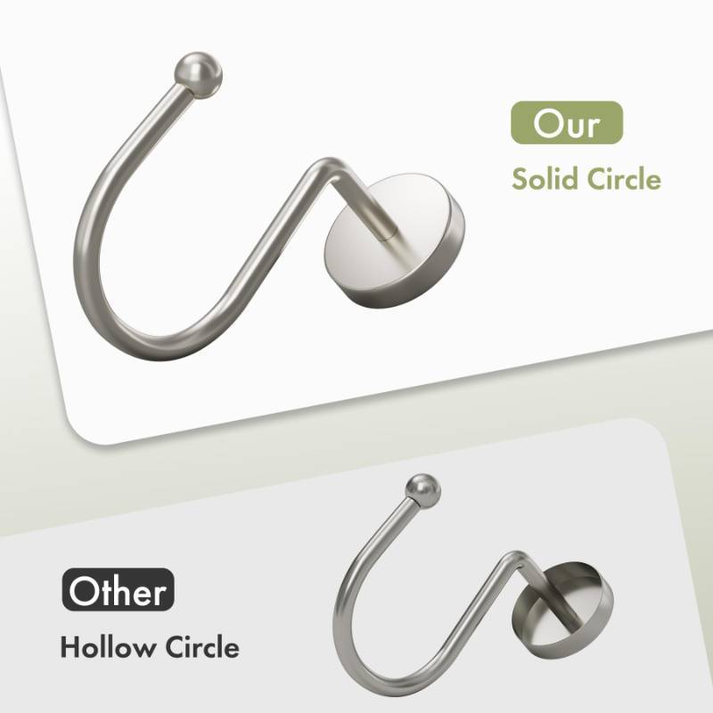 lot 54042 image: AmazerBath Shower Curtain Hooks Brushed Nickel Shower Curtain Rings, Heavy Duty Modern Decorative Shower Curtain Hooks Rust Proof Smooth Glide Shower Hooks for Shower Curtain Shower Rod Hook, 12Pcs