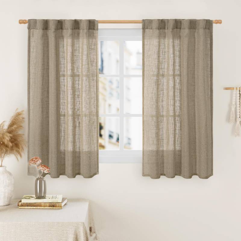 lot 56772 image: LAMIT Linen Curtains 48 Inch Length 2 Panels, Light Filtering Panels Back Tab and Rod Pocket Country Decor Drapes for KitchenWindowLoft RoomBedroom, 34 x 48 Inch, Taupe