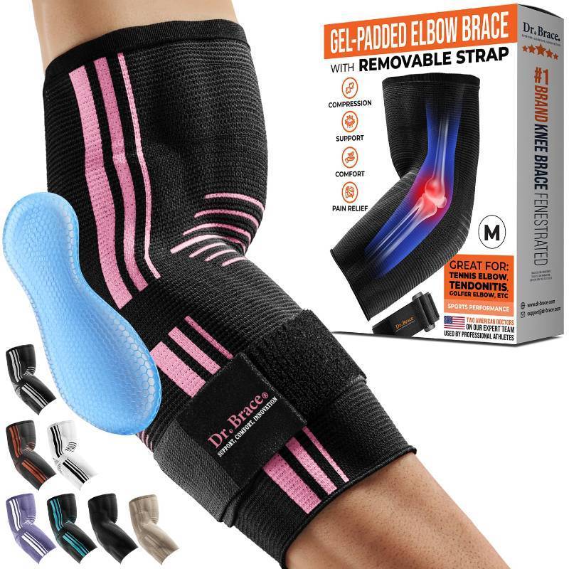 lot 28446 image: DR. BRACE Elite Elbow Brace Support, Breathable Elbow Compression Sleeve with Gel Pad for Golfers, Tennis Elbow & Tendonitis Treatment & Pain Relief 2024 (Black-Pink, Medium)