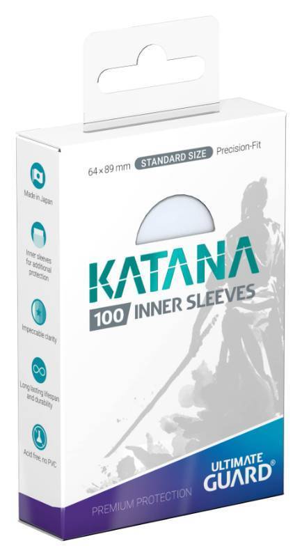 lot 28465 image: Ultimate Guard Katana Inner Card Sleeves, 100 Standard Size TCG Sleeves, 64 x 89mm, Clear, Tournament Sleeves, No PVC & Acid-Free, Optimal Double-Sleeving