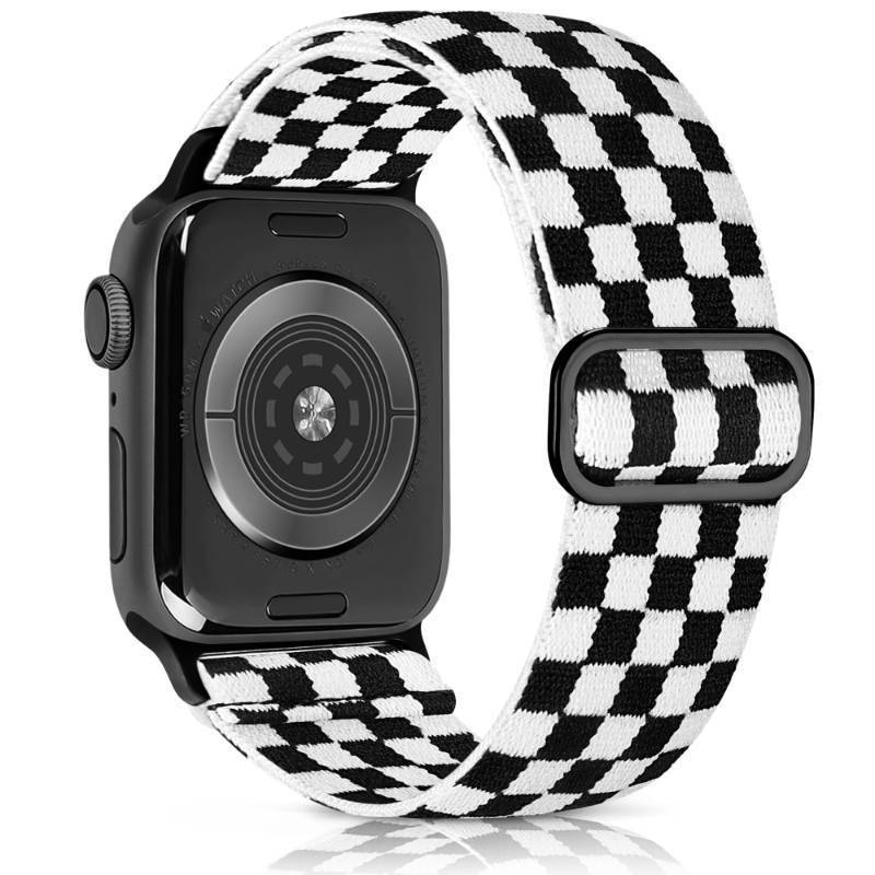 lot 28505 image: Aegce Elastic Sport Band Compatible with Apple Watch 41mm 40mm 38mm 42mm Men Women, Stretchy Solo Loop Nylon Strap for iWatch Ultra SE 3 2 1 Series 11 10 9 8 7 6 5 4, Black White check