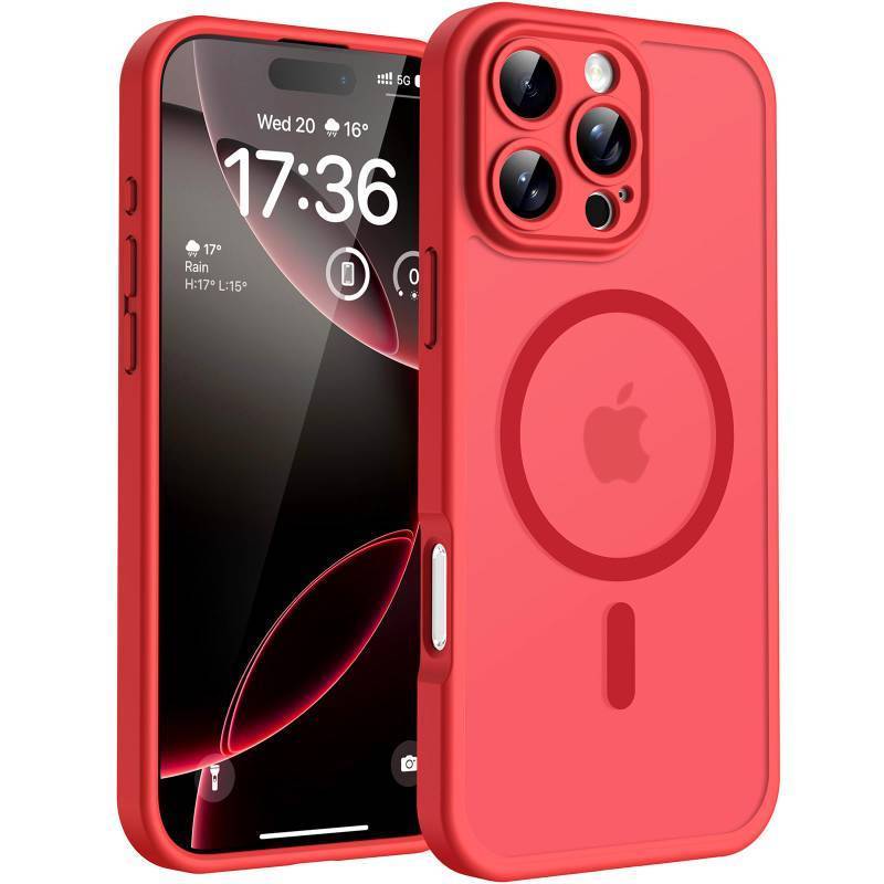 lot 28511 image: TOCOL for iPhone 16 Pro Max Phone Case Compatible with Magsafe Full Camera Protection Drop Protection Magnetic Translucent Matte Back Bumper Phone Case for 16 Pro Max 6.9-Inch (Red)