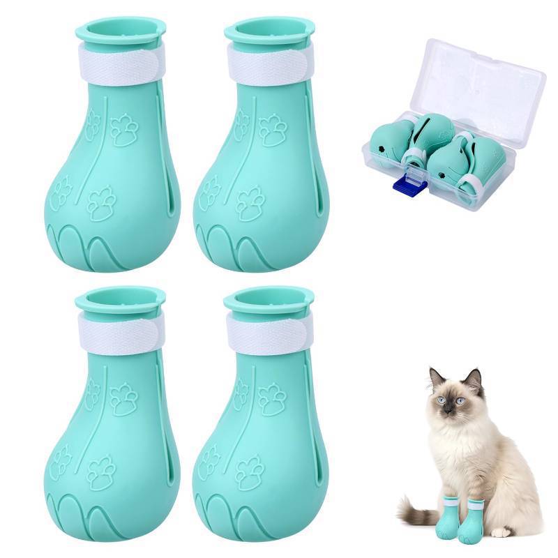 lot 28516 image: Gosknor 4 Pcs Silicone Cat Feet Claw Covers, Anti-Scratch Cat Nail Shoes Kitten Feet Paw Boots Cat Protector Caps to Prevent Scratching Pet Supplies for Bathing Shaving Grooming