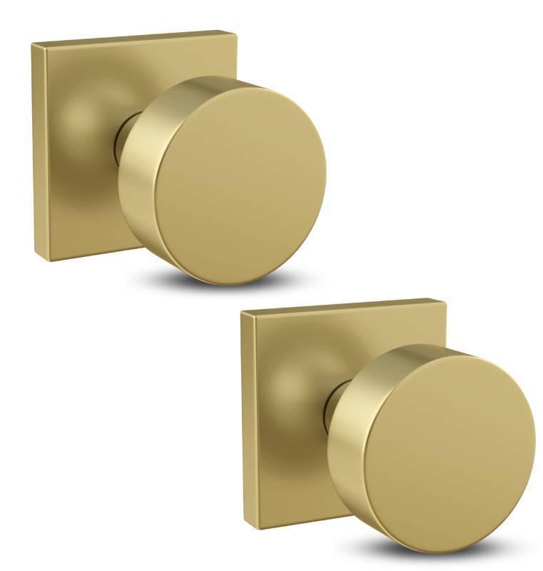 lot 37566 image: Mega Handles SUANA Dummy Door Knob for Hallway, Closet and Bathroom, Reversible Heavy Duty Design Door Knobs, Fits All Standard Door Sizes, Screws Included - Satin Brass (2 Pack)