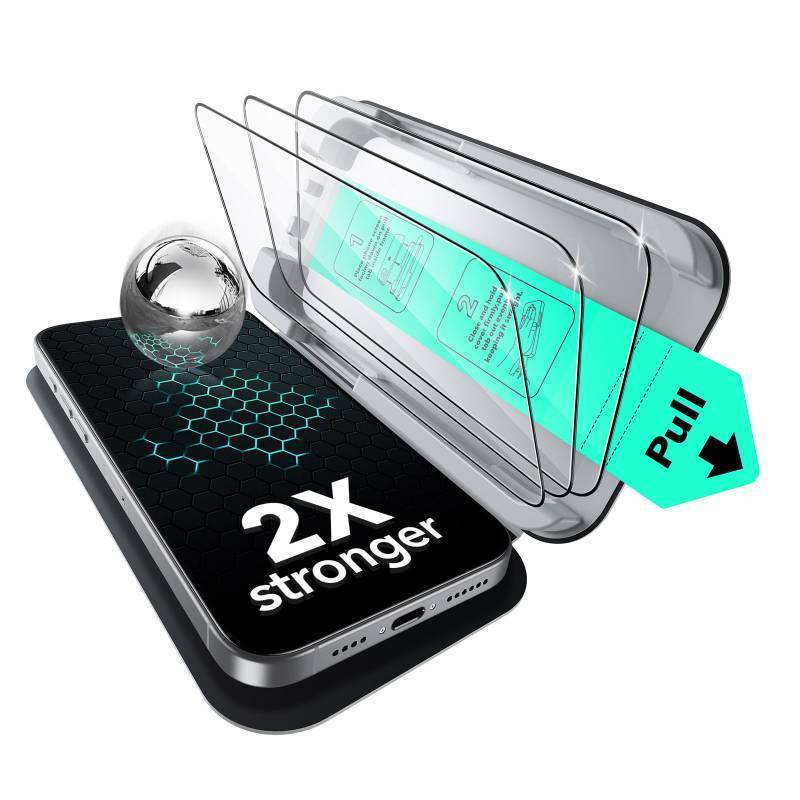 lot 38996 image: ESR 3 Pack for iPhone 16 Pro Max Screen Protector, Military Grade Shatterproof 9H Hardness, Full Coverage Tempered Glass with UltraFit Tray, HD Clear, Anti-Scratch, Bubble Free