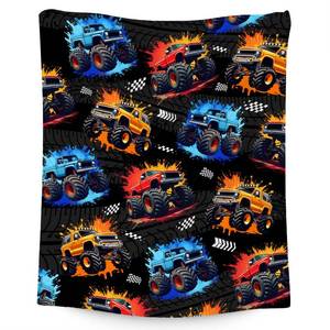 lot 23839 image: GiftoFLUX Boys Blanket - Truck Blankets for Kids Adults - Plush Cozy Flannel Large Throws - Car-Themed Decor for Couch Bedroom (60x80)