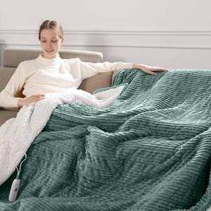 lot 23850 image: Heated Blanket Throw 50x60, Heating Blanket Striped Flannel & Thicker Sherpa, 5 Heat Settings & 4 Hour Auto Off with FCCETL Certified, Overheat Protection & Machine Washable, Great Gift, Teal