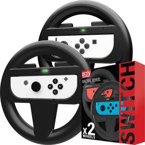 lot 23856 image: Orzly Steering Wheels for Nintendo Switch & OLED Console JoyCons, Racing Wheels for Mario Kart 8 Deluxe Mariokart Switch Steering Wheel Joycon Controller Attachment Accessories-TWIN PACK 2X Black
