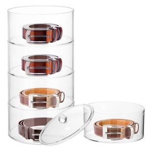 lot 23863 image: 5 Layers Acrylic Belt Organizer with Lid, Stackable Belt Storage Box Clear Display Case, Clear Closet Accessories Organizer Vanity Organizer for Watch, Hair Accessories, Jewelry, Closet and Drawer