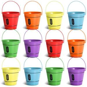 lot 23871 image: LemonRoad 12 Pcs Crayon Pencil Buckets for Classroom Colorful Small Buckets with Handle Mini Candy Popcorn Holders Party Favors for Teachers Management Organization Supplies