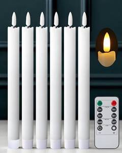 lot 23873 image: Gmnee 9.6 Waxy Flameless Taper Candles Flickering with Remote Timer, White LED CandleSticks, Box of 6 Long Battery Operated Candles for Window, Table, and Mantel Decor