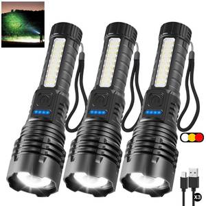 lot 23878 image: 3Pack Rechargeable Flashlights, 7Mode Flashlights High Lumens, Super Bright LED Flashlight, Adjustable Tactical Flash Light, High Powered Flash Light, Handheld Flashlight for Home Emergency Camping