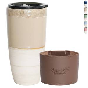 lot 29218 image: Bosmarlin Ceramic Travel Coffee Cup  21 oz, Portable Coffee Mug for Car Cup Holder, Microwave and Dishwasher Safe, Reactive Glaze (Brown Grey) (Missing Lid)