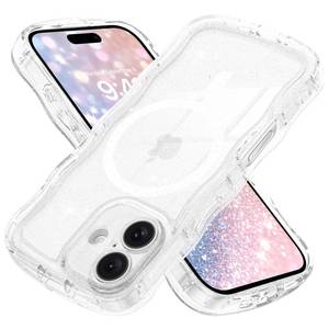 lot 29220 image: BENTOBEN Magnetic for iPhone 16 Plus Case, Clear Crystal Glitter Curly Wave Edge Compatible with MagSafe Shockproof Sparkly Cute Women Girls Protective Case for iPhone 16 Plus 6.7,Glitter Clear