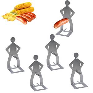 lot 29225 image: Clapery 4 PCS Funny BBQ Stand Man Hot Dog Holder, Creative Standing Man Sausage Barbecue Rack, Portable Stainless Steel Hotdog and Sausage Stand, Ideal for Camping and Novelty Party Gifts