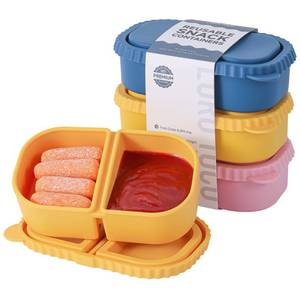 lot 39337 image: LOROTOCO 3 Pack Silicone Reusable Snack Containers with Lids - 8 oz Double Compartment Snackle Box for Kids & Adults, BPA-Free & Leakproof, Small for Dressing, Snacks, School, Office, Picnic