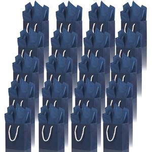 lot 39368 image: ysmile 20 Pack Small Gift Bag Bulk with Tissue Paper, Mini Paper Bag with Handle 5 Welcome Party Favor Christmas Wedding Birthday - Navy Blue