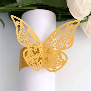 lot 39371 image: Lavandi 100pcs 3D New Butterfly Paper Napkin Rings Weddings Party Serviette Table Decoration Restaurant (Gold)
