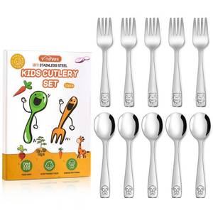 lot 39373 image: VITEVER 10-Piece Toddler Utensils, Kids Stainless Steel Silverware Set, Children Safe Forks and Spoons - Mirror Polished, Dishwasher Safe