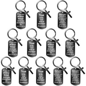 lot 39383 image: Bible Verse Christian Keychain Gifts Religious Baptism Gift for Easter Women Men Faith Inspirational Keychain (Black) 12 peice