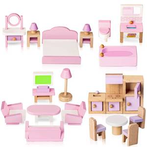 lot 47984 image: WOODMAM Wooden Dollhouse Furniture Set, 22 PCS Doll House Accessories Including 5 Room Kits, Little People House Furniture Toy Gift for Girls Boys Age 3, Miniature Dollhouse Furnishing