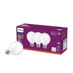 lot 47992 image: Philips LED Frosted Non-Dimmable Globe G25 Light Bulb - Pack of 3 - EyeComfort Flicker Free - 3.8W  40W - 350 Lumen - Soft White (2700K) - E26 Medium Base - Indoor - Title 20