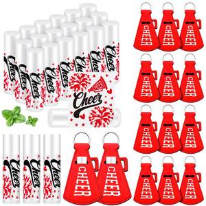 lot 47993 image: Swiffen 36 Pcs Cheer Gifts Bulk Cheerleading Team Gifts Lip Balm and Holder Keychains Set Cheer Party Favors Valentines Day Gift for Cheerleader Team Sports Fans Competitive Party Guest(Red)