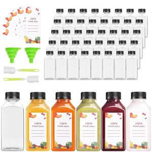 lot 47999 image: OBKJJ 56pcs 8oz Pcs Juice Bottles, Juice Bottle with Caps Reusable Empty Clear Bottles with Label, Funnel, Brush Bulk Beverage Containers for Juicing, Drinking, Smoothie and Other Beverages (8oz)