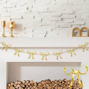 lot 48024 image: Cinnvoice Gold Bow Garland 6.6ft Metal Gold Bow Banner Coquette Room Decor Birthday Xmas Tree Decorations for Baby Shower Bridal Shower Wedding Bachelorette Party Anniversary Decor
