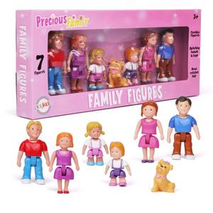 lot 48034 image: Playkidz Family Figures - Set of 7 Small Toy People for Dollhouse Play, Includes Parents, Sibling, and Pet - Doll House Accessories for Children