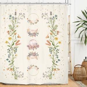 lot 54323 image: Miyotaa Moon Phase Shower Curtain Set 60Wx71H Inches Moonlit Herb Wildflower Witchy Celestial Flower Botanical Tarot Bathroom Curtain with 12 Hooks