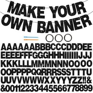 lot 54327 image: BEISHIDA 116 PCS A-Z Glitter Black DIY Letter Banner Kit Make Your Own Banner Including 111 Letters and Numbers 3 Rope and 2 Threading Device,Customized for Birthday Graduation Wedding Halloween Party Decor