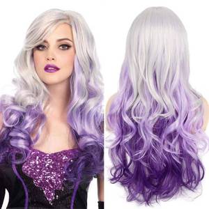 lot 54328 image: Beweig Long Curly Wavy Silver Grey to Purple Wig Side Part Natural Looking Synthetic Cosplay Wig for Women