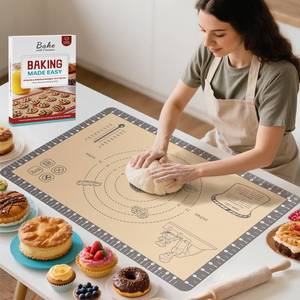 lot 54329 image: Silicone Baking Mat with 10 Quick Recipes, Extra Thick Silicone Mats for Baking, Non Stick Pastry Mat,Reusable kneading Dough Rolling Mat for Cookie, Macaron, Bread, Pizza-Tutorial Video Included