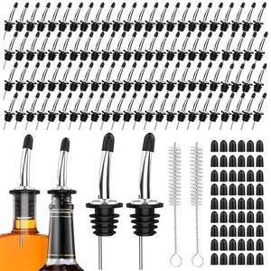 lot 54850 image: 96-Pack Stainless Steel Pour Spouts for Liquor Bottles Oil Vinegar and Wine,Liquor Bottle Pourers with Rubber Dust Caps,Bar accessories,Pourers for Bartending