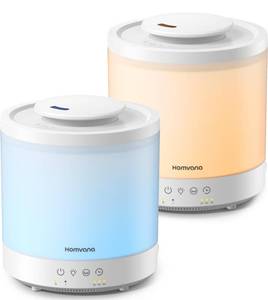 lot 55592 image: Homvana Small Humidifiers for Bedroom - 2 Packs 1.5L Cool Mist Top Fill Humidifier for Baby Nursery, Essential Oil Diffuser, 3 in 1 for Home Plants Offices and Grow Tents, 7 Color Lights, Ultrasonic