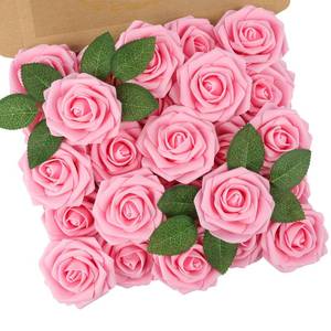 lot 55594 image: N&T NIETING Artificial Flowers Pink Roses, 25Pcs Fake Flowers Foam Roses with Stems for Valentines Day DIY Wedding Bridesmaid Bridal Bouquets Centerpieces Party Home Decoration Baby Shower