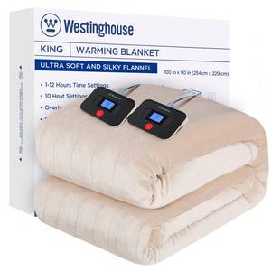 lot 55598 image: Westinghouse Electric Blanket King Size, Super Cozy Soft Flannel 100 x 90 Heated Blanket with 10 Fast Heating Levels & 1-12 Auto-Off, Machine Washable, ETL&FCC Certification, Beige