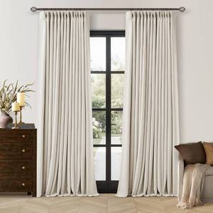 lot 55600 image: 90 Inch Pinch Pleated Blackout Linen Curtains for Bedroom 2 Panels Memory Trained 100% Black Out Soundproof Room Darkening Natural Cream Ivory Birch Window Curtains Double Layer Pinch Pleat Drapes