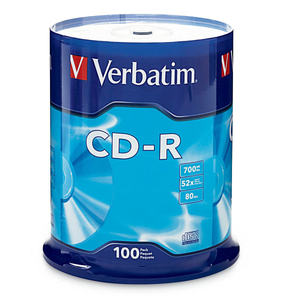 lot 8934 image: Verbatim CD-R 700MB 80 Minute 52X Recordable Blank Disc 100PK for Optical Recording Media