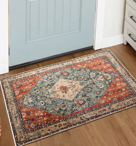 lot 4414 image: Lahome Boho Tribal 2x3 Washable Small Rugs for Entryway Doormat Indoor Entrance, Throw Rugs with Rubber Backing Washable, Bohemian Soft Non-Slip Bathroom Carpet for Bath Front Door Kitchen Floor - Retail $32