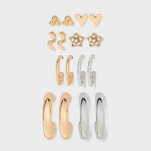 lot 4417 image: Floral and Heart Stud and Hoop Earring Set 8pc - Universal Thread�� Nickel-Free Metal, Post Closure. Missing 1 Pair - Retail $15