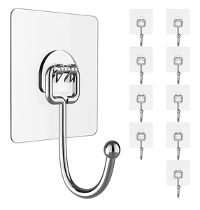 lot 4426 image: Large Adhesive for Hanging Heavy Duty Wall Hooks 22 lbs Self Adhesive Towel Waterproof Transparent Hooks 10 Pack - Retail $0