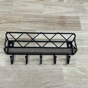 lot 4440 image: Black Metal Wall Mounted Coat Rack with Shelf. 10 x 4 inches  - Retail $25