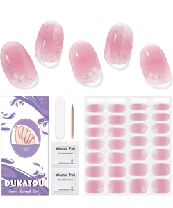 lot 4441 image: Semi Cured Gel Nails Strips - 28 pcs UV Gel Nail Stickers for Women Work with Any UV Lamp, Long Lasting Nail Wraps for Home DIY Nails Art - Retail $0