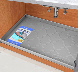 lot 4545 image: SIKADEER 34 x 22 Under Sink Mat Waterproof, Silicone Mat Kitchen Drawer Shelf and Cabinet Liner, Sink Protector for Kitchen Organizers and Storage, Boot Tray Pet Food Mats. Black not Grey as Shown in Stock Photo  - Retail $17