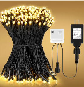 lot 4574 image: 400 Warm White LED Christmas Lights 143.7ft Warm Outdoor Waterproof, Plug in Indoor Christmas Lights with 8 Modes & Timer Memory, Twinkle for Tree, Xmas, UL Listed - Retail $19
