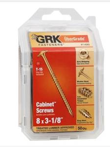 lot 16392 image: GRK Fasteners 114083 12083 Cabinet Screw  #8 Thread  3-18 in L  Coarse Thread  Washer Head  Star Drive  Steel  Yellow Zinc